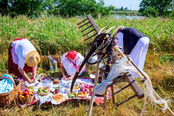 Muzlja Vojvodina Serbien Juli 2019 Erntemaschinen Holzharke Und Sense Werden — Stockfoto