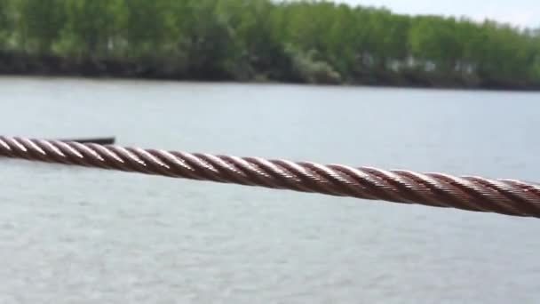 Potencia Humana Ferryboat People Vintage Manualmente Están Tirando Cable Acero — Vídeo de stock