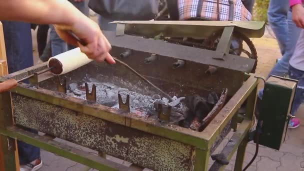 Crache Traditionnelle Hongroise Cannelle Gâteau Cheminée Est Tourner Pour Une — Video