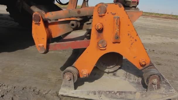 Plate Vibration Compactor Mounted Truck Compacting Sand Road Construction Site — Stock Video