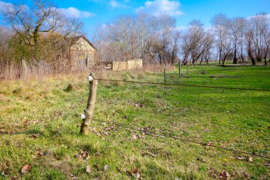 Çiftlik hayvanlarının güvenliği için otlağın etrafına elektrikli tel örgü çekilir..