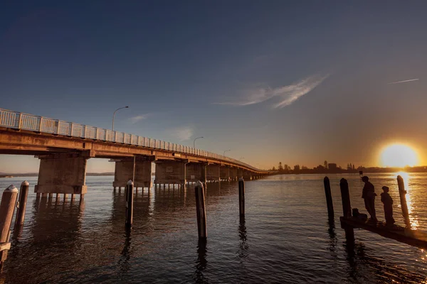 Sunset Forster Bridge Nsw Australië Rechtenvrije Stockafbeeldingen
