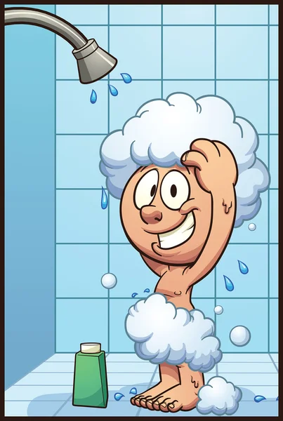 Cartoon boy showering — Stock Vector