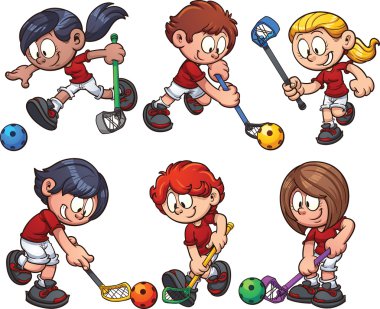 Floorball kids playing clipart