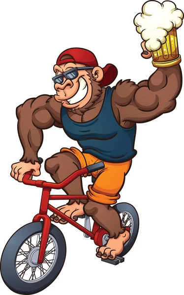 骑自行车的卡通大猩猩 — 图库矢量图片