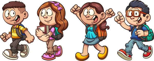 Escuela niños caminando — Vector de stock