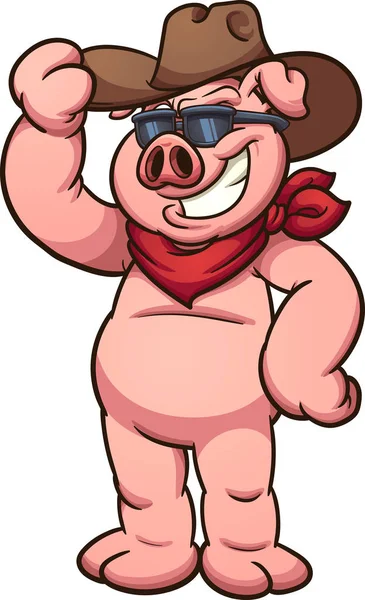 Dessin animé cowboy porc — Image vectorielle
