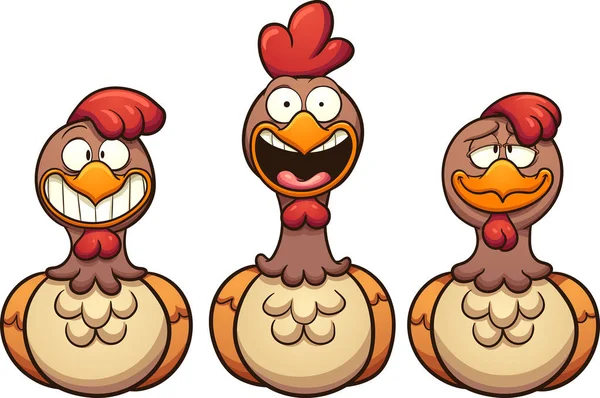 Happy cartoon hens - Stok Vektor