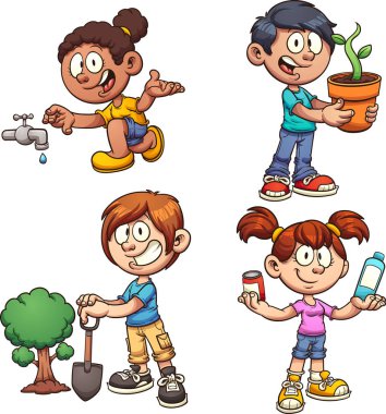 Kids helping the environment clipart