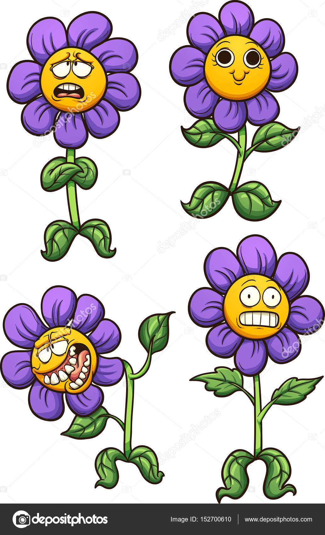 보라색 만화 꽃 스톡 벡터 - ©memoangeles 152700610, image size:1033x1700