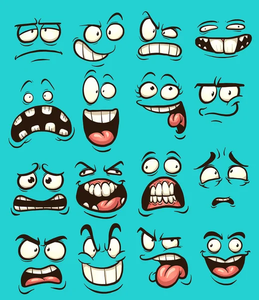 Caras de dibujos animados divertidos — Vector de stock