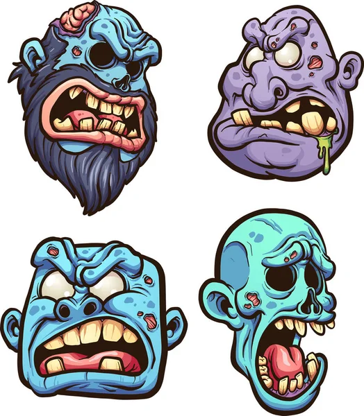 Têtes de zombie de bande dessinée — Image vectorielle