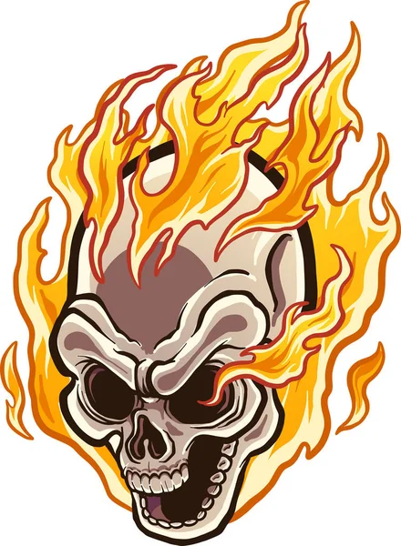 燃えるような漫画の頭蓋骨 — ストックベクタ