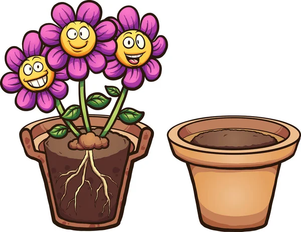 Flores de desenhos animados e vaso de flores —  Vetores de Stock