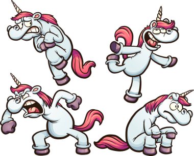 Cartoon unicorn with different expressions