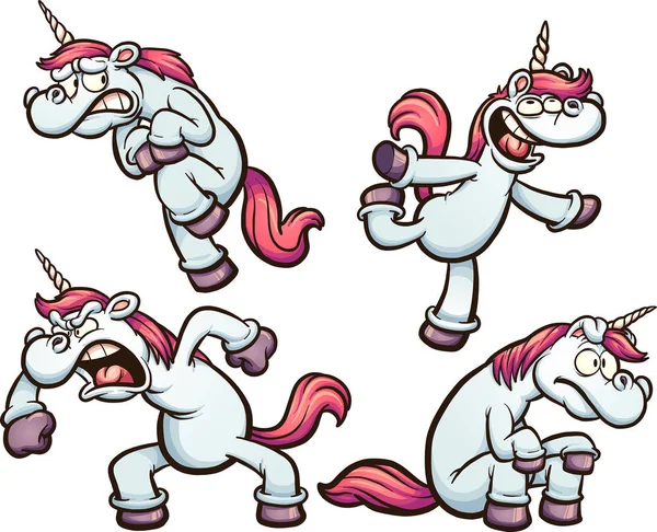 Unicorno cartone animato con diverse espressioni — Vettoriale Stock