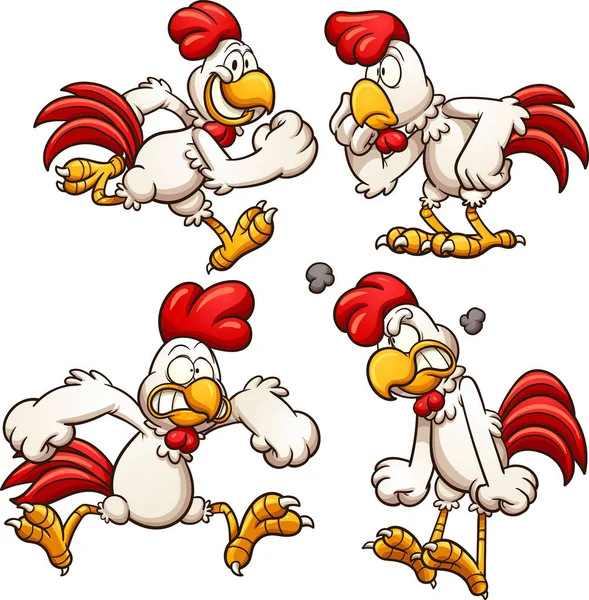 Cartoon chicken in different poses — Stock Vector