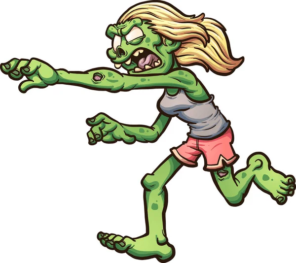 Running female zombie — Stock Vector