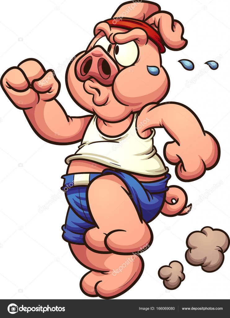 Cerdo de dibujos animados haciendo ejercicio — Vector de stock © memoangeles #166069080