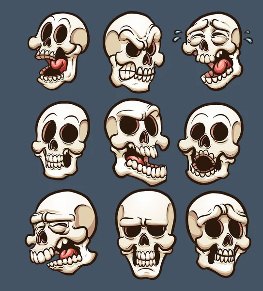 Emoticones del cráneo de dibujos animados — Vector de stock