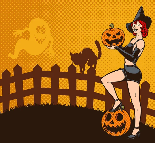 Rétro Halloween pin up fille — Image vectorielle