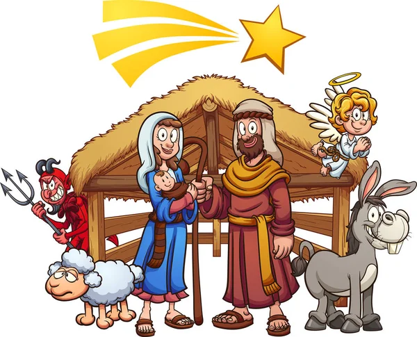 Cartoon nativity scene — Stock Vector