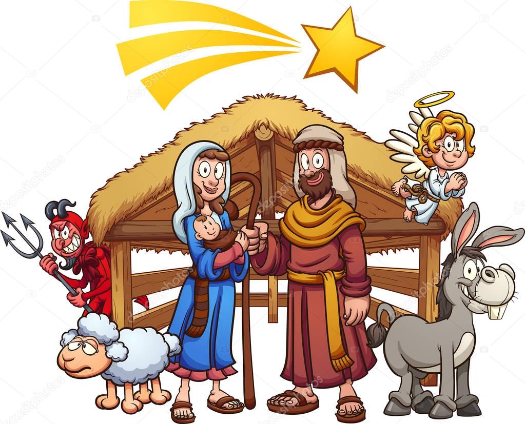 Cartoon nativity scene