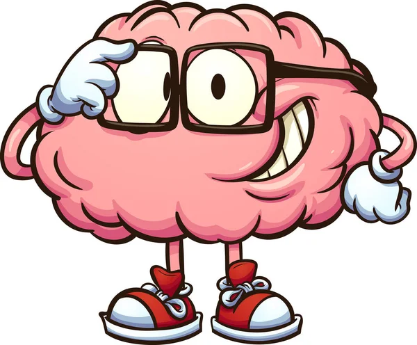 Cérebro de desenhos animados nerd — Vetor de Stock