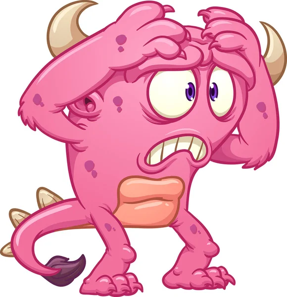 Worried pink monster — Stock Vector