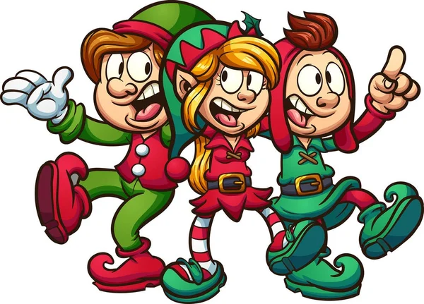Chantant des elfes de Noël — Image vectorielle