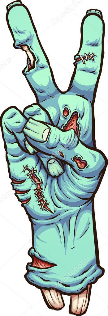 Zombie hand making peace sign