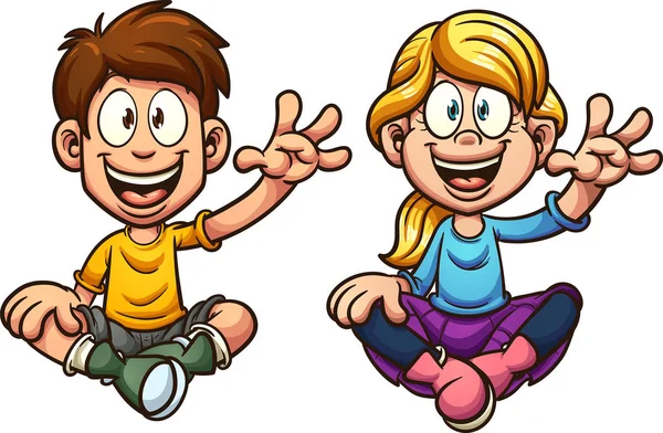 Cartoon sitting kids — Stock Vector