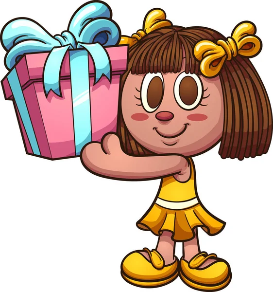 Cartoon doll håller en present — Stock vektor