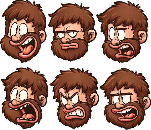 Caveman tête avec des émotions différentes — Image vectorielle