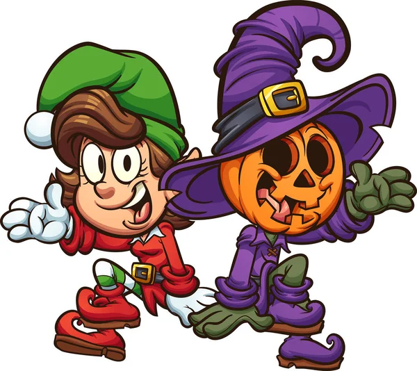 Personajes de Navidad y Halloween — Vector de stock