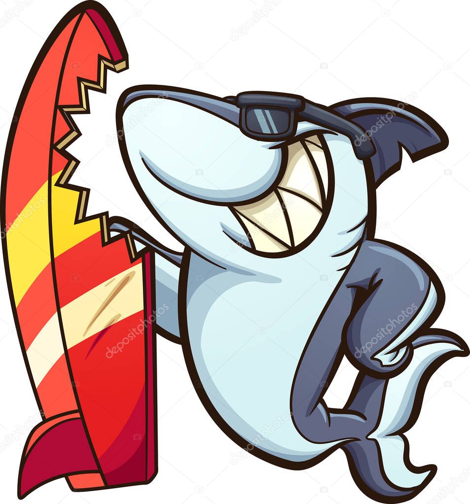 Surfboard shark with sunglasses