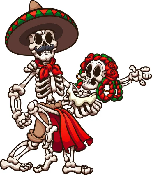 Mexicaanse skeletten dansen — Stockvector