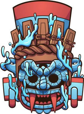 Meksikalı preHispanik Tlaloc Aztek Tanrısı su kabı. Basit gradyanlı vektör klipsi çizimi. Hepsi tek bir katmanda.