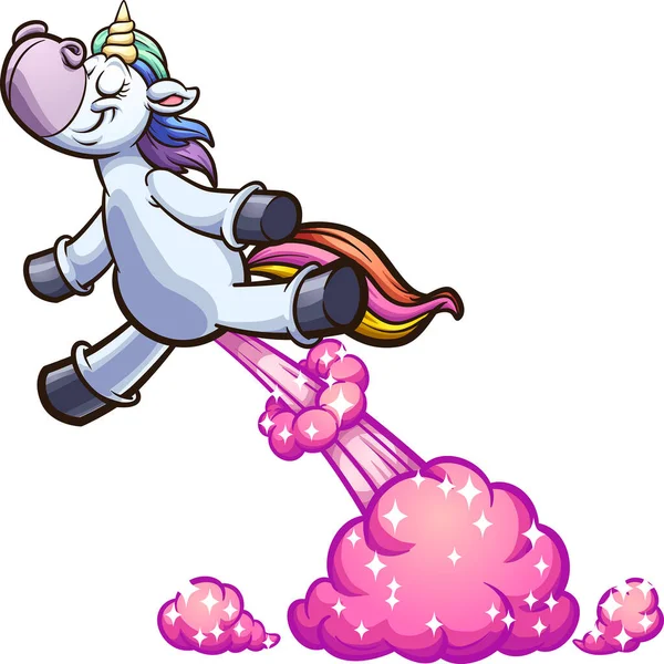 Caricature Pétant Licorne Envolant Illustration Clip Art Vectoriel Avec Des — Image vectorielle