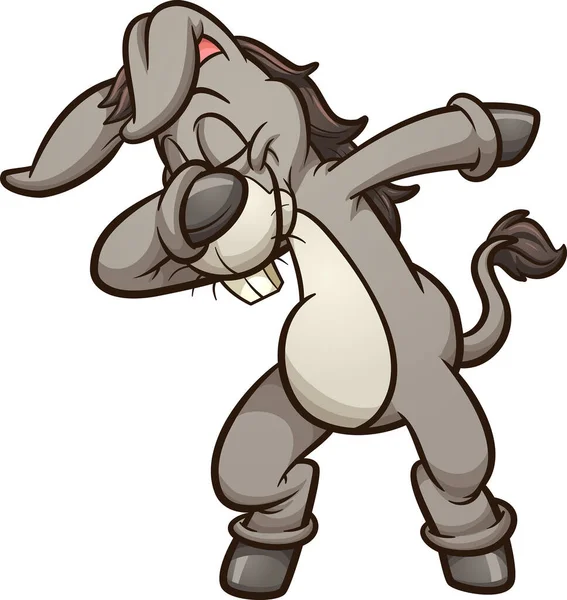 Dabbing Gray Cartoon Donkey Dancing Vector Clip Art Illustration Simple — Stock Vector