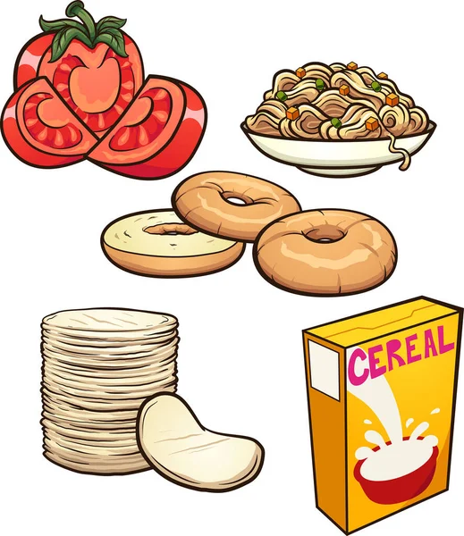 Rajzfilm Ételeket Élelmiszereket Vektor Klip Művészeti Illusztráció Egyszerű Gradiensekkel Egyes — Stock Vector