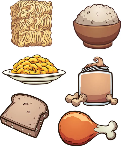 Rajzfilm Változatos Élelmiszerek Élelmiszerek Vektor Klip Művészeti Illusztráció Egyszerű Gradiensekkel — Stock Vector