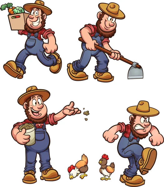 Cartoon Male Farmer Performing Different Activities Vector Cartoon Clip Art — Stock Vector