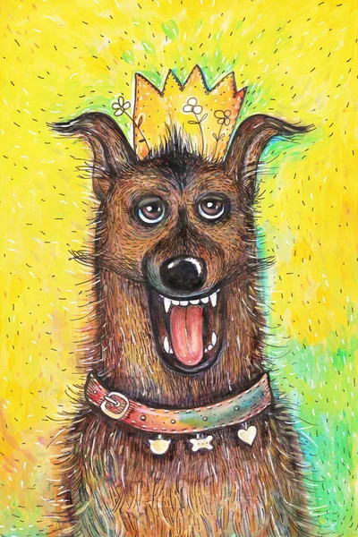 Retrato del perro de cumpleaños de la reina sobre un fondo amarillo — Foto de Stock