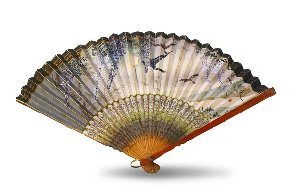 Ancient Chinese silk fan - isolated object on white — Stock Photo, Image