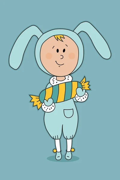 Blue hare suit - boy Christmas - illustration — Stock Vector