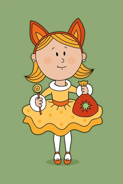 Costume renard jaune - fille de Noël - illustration — Image vectorielle