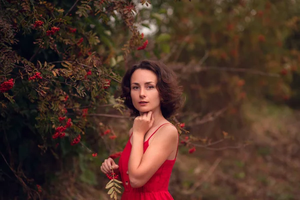 Happy Beautiful Young Woman Walking Summer Park — 스톡 사진