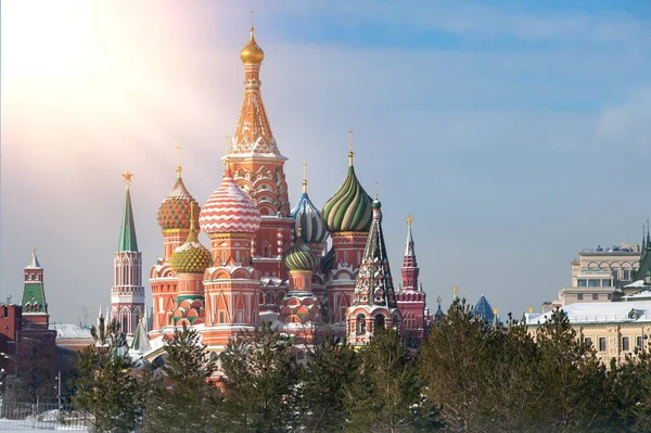 Moscú Rusia Plaza Roja Vista Catedral Basilio — Foto de Stock
