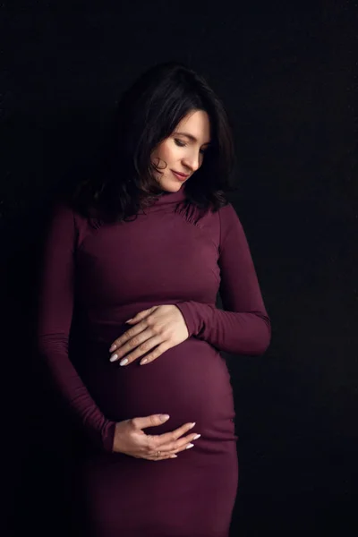 Schwangere Glückliche Frau Die Ihren Bauch Berührt Schwangere Mutter Mittleren Stockbild